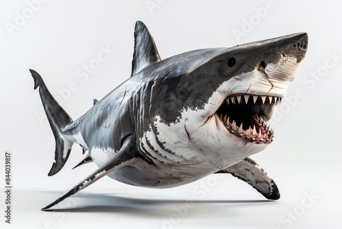 A Great White Shark Swimming Towards the Camera With Its Mouth Open