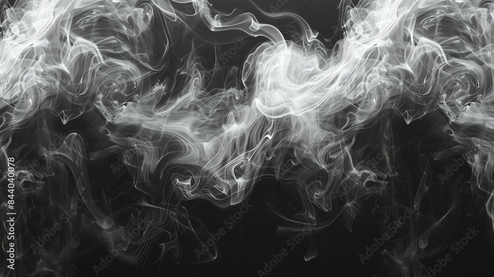 White smoke isolated on black background. Abstract smoke texture.