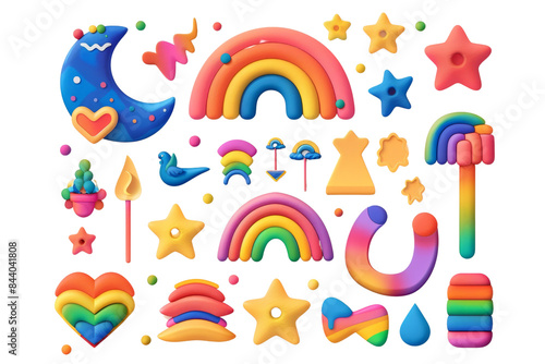 Vibrant Pride Month Vector Art Bundle with LGBTQ+ Icons | 3D Clay Material Design Clipart Collection
