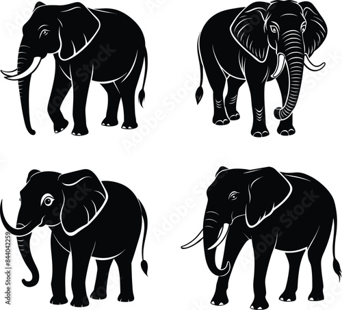 Canvas Print elephants silhouettes vector