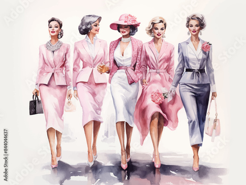 Watercolor beautiful womens group for Happy International Women's Day vector illustration 8 march
