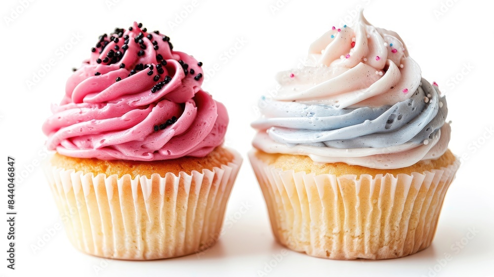 Close up of two cupcakes on a white background Close up of two cupcakes on a white background