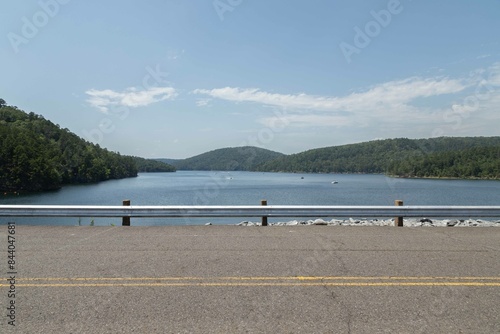 Dam road looking out at Lake Ouachita blakely dam photo