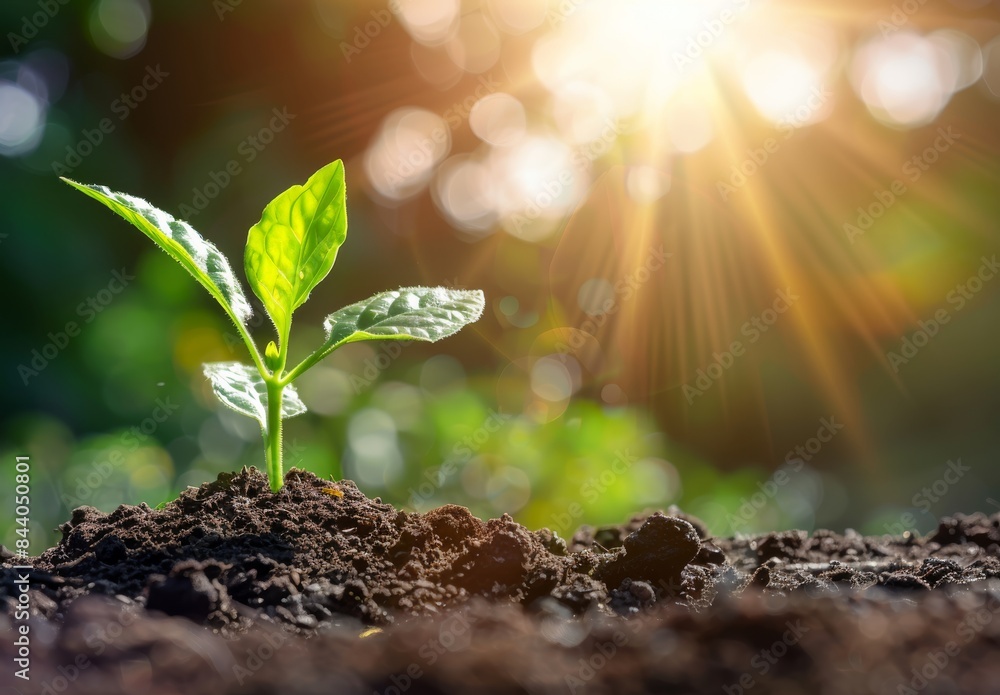 Small green sprout grows from the soil 