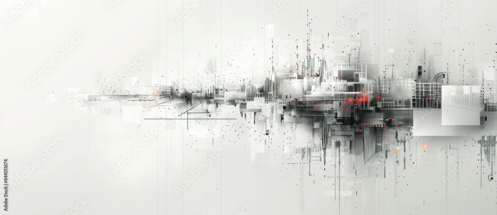 Fototapeta premium Abstract Digital Cityscape with Red Highlights