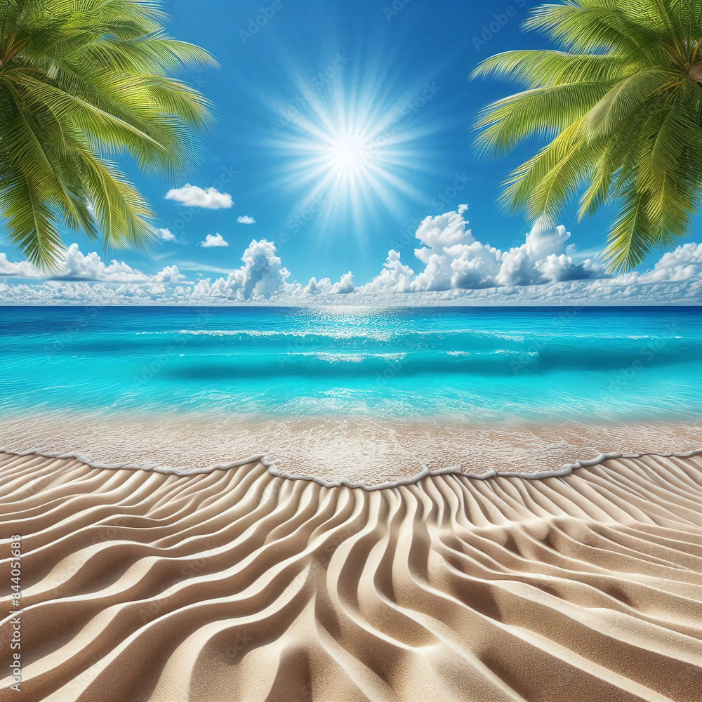 Fototapeta premium Tranquil Tropical Beach with Palm Trees