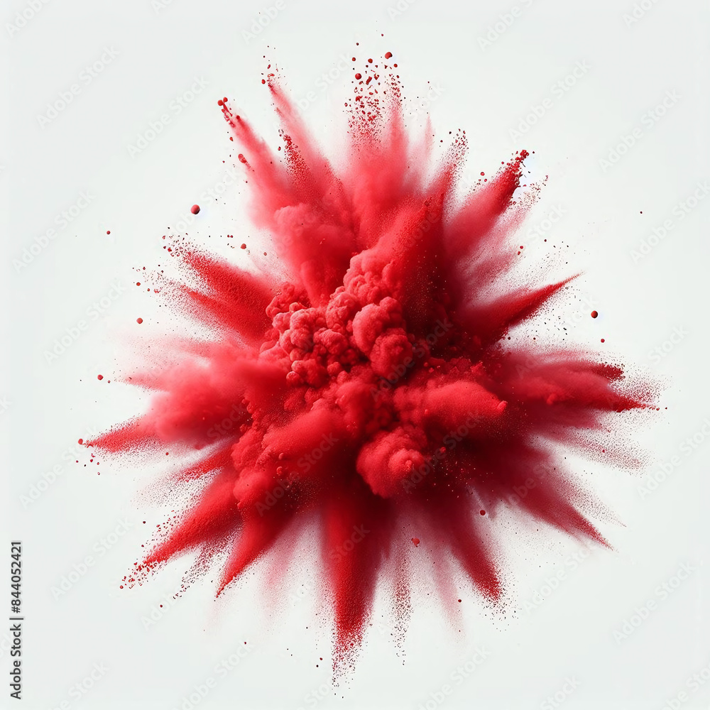Red energy explosion, Red powder on white background Red energy explosion, Red powder on white background