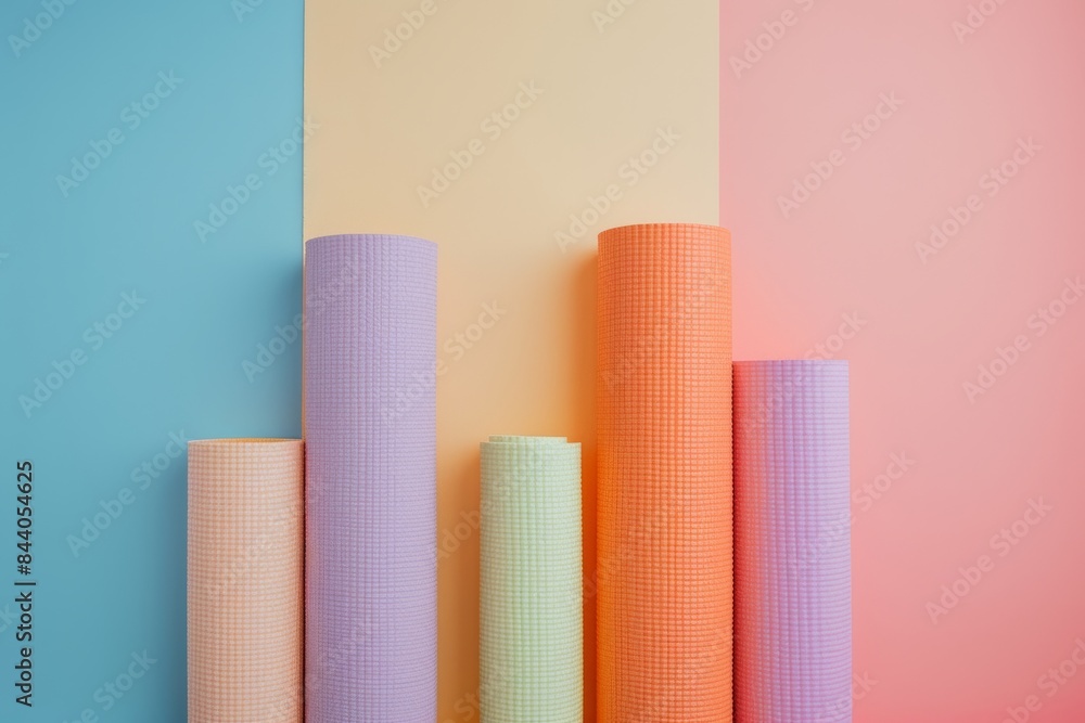 Pastel Yoga Mats on Colorful Background Pastel Yoga Mats on Colorful Background
