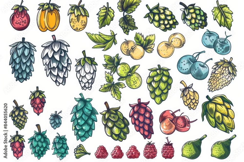 Hop cones icon, beer brewery symbol, humulus lupulus flower cones, hop plant beer manufacturing ingredient Hop cones icon, beer brewery symbol, humulus lupulus flower cones, hop plant beer manufacturing ingredient