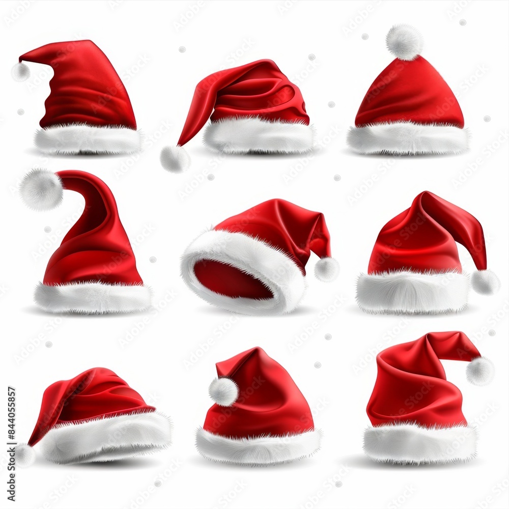 Santa hat icon, christmas hat, santa claus cap , red holiday costume symbol, xmas hat sign on white Santa hat icon, christmas hat, santa claus cap , red holiday costume symbol, xmas hat sign on white