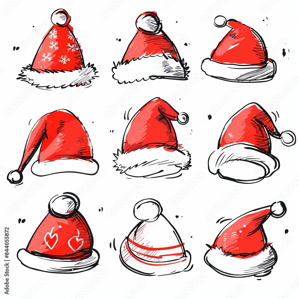 Santa hat icon, christmas hat, santa claus cap , red holiday costume symbol, xmas hat sign on white Santa hat icon, christmas hat, santa claus cap , red holiday costume symbol, xmas hat sign on white