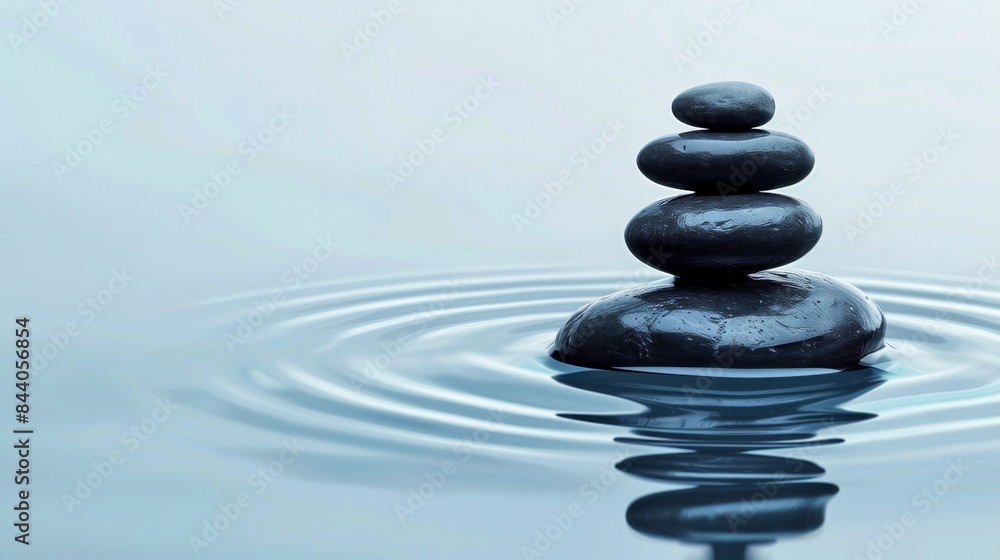 Serene stack of smooth black stones forming a balanced pyramid on water with gentle ripples. This zen-style image evokes calm and harmony. Perfect for wellness, meditation, and relaxation themes. AI Serene stack of smooth black stones forming a balanced pyramid on water with gentle ripples. This zen-style image evokes calm and harmony. Perfect for wellness, meditation, and relaxation themes. AI