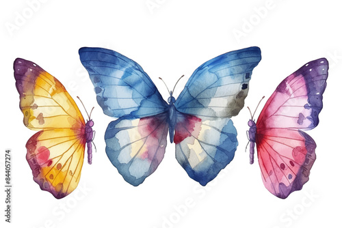 Canvas Print Set of beautiful butterflies watercolor isolated on white background