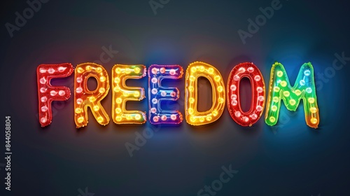 Freedom Text Rainbow Wallpaper Liberty Patriotism Pride Sign Graphic Marketing Typography Design July 4th Background Civil Rights Justice Equality Patriotic Backdrop Signage photo