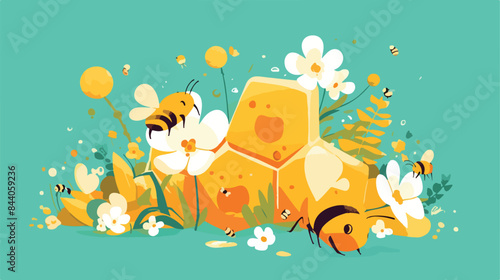 bees and honeycomb. flat design 2d flat cartoon vac