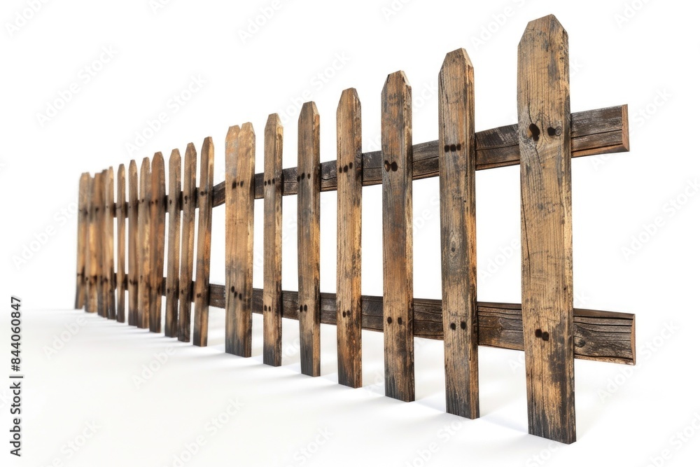 A detailed view of a wooden fence on a white background A detailed view of a wooden fence on a white background