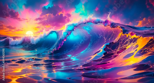 Ocean Wave at Sunset with Colorful Sky