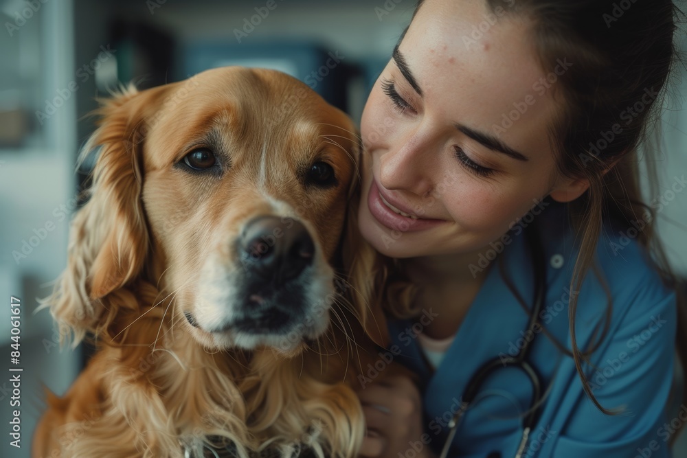 Veterinarian Examines Golden Retriever in Clinic Veterinarian Examines Golden Retriever in Clinic