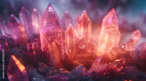 a cluster of pink crystals on a purple background