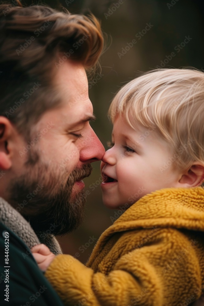 A picture of an adult male with a beard and a young boy, possibly in a casual or family setting A picture of an adult male with a beard and a young boy, possibly in a casual or family setting