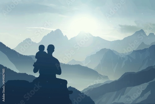 Two individuals reaching the peak of a mountain with breathtaking views