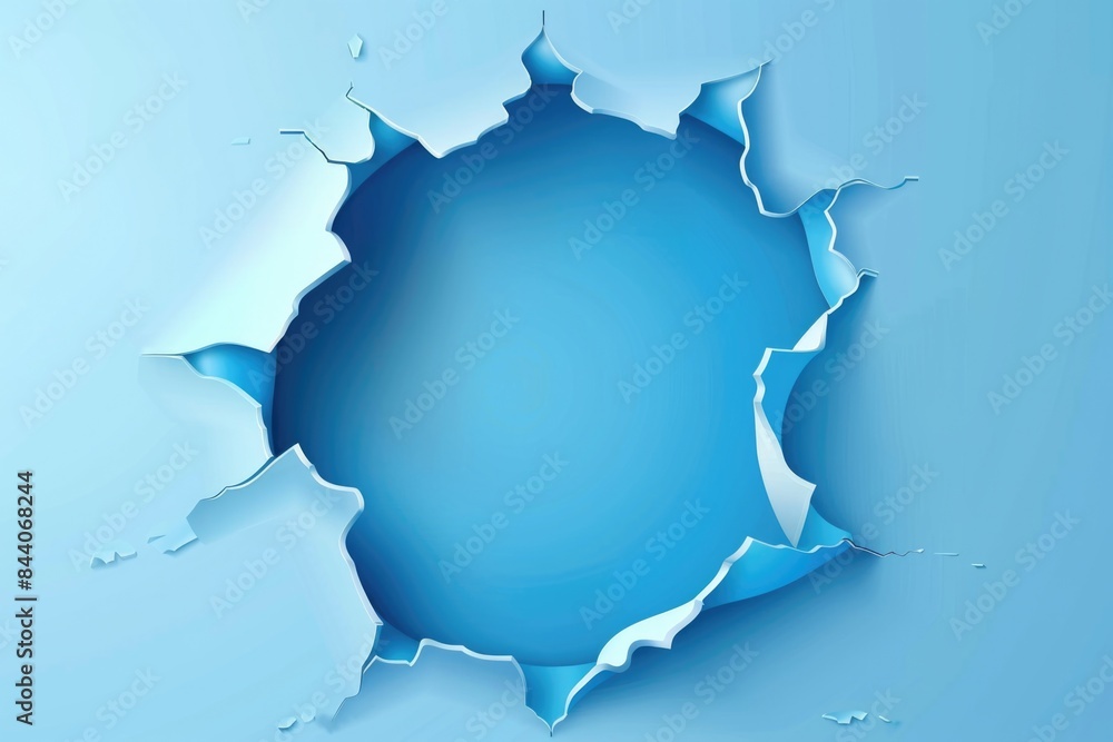 A small hole in a piece of paper with a blue background A small hole in a piece of paper with a blue background