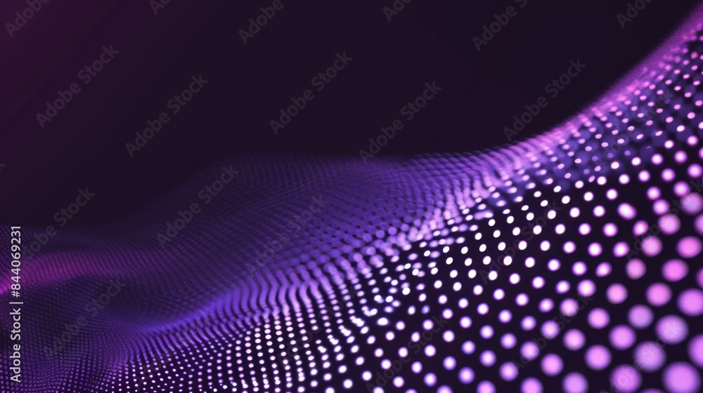 Technology background of abstract purple waves with white dots on black background symbolize big data streaming. Technology background of abstract purple waves with white dots on black background symbolize big data streaming.