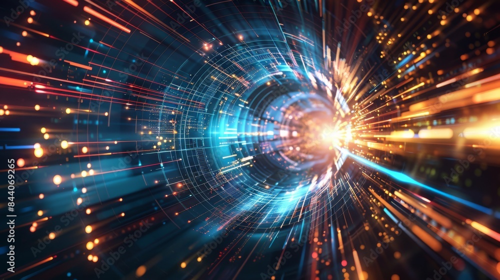 Naklejka premium Technology screen with abstract high speed technology POV motion blur