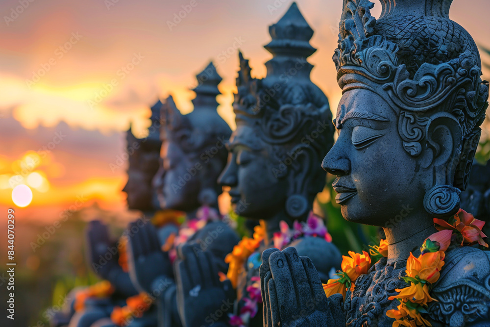 Fototapeta premium Balinese statues at sunset