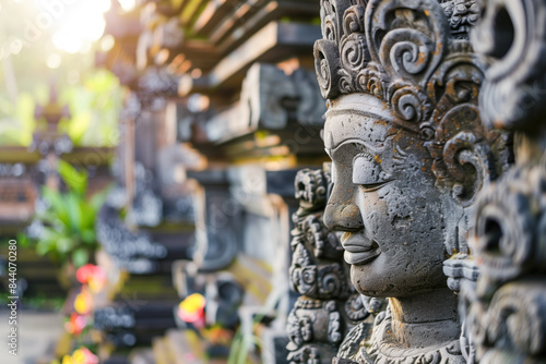 Side profile of Balinese stone statue © kossovskiy