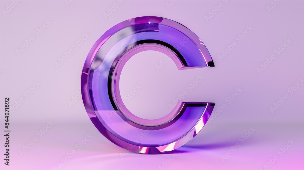 A shiny purple letter C on a plain surface A shiny purple letter C on a plain surface