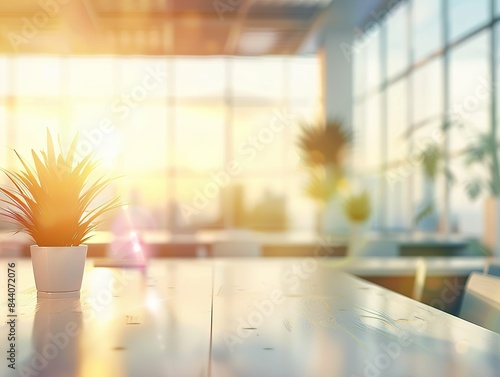 Wallpaper Mural A potted plant sits on a table in a room with large windows Torontodigital.ca