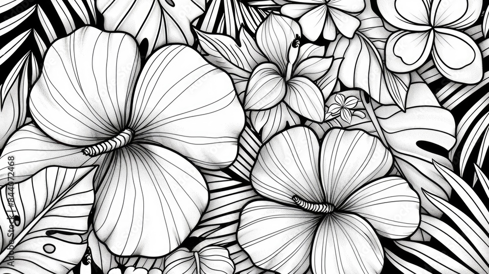 Fototapeta premium A simple illustration of flowers and leaves in black and white
