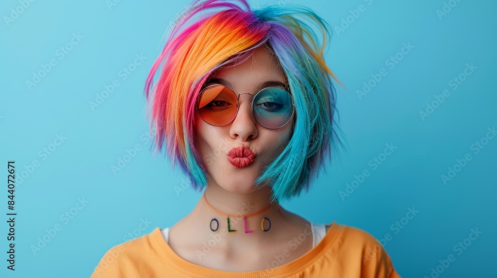 Beautiful woman with multicolored rainbow hair and creative make up and hairstyle Beauty face Generative Ai Beautiful woman with multicolored rainbow hair and creative make up and hairstyle Beauty face Generative Ai