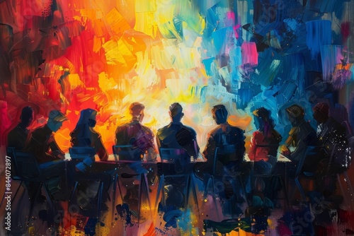 Vibrant Fauvistic Depiction of a Team s Decision Making Framework in a Dynamic Corporate Setting