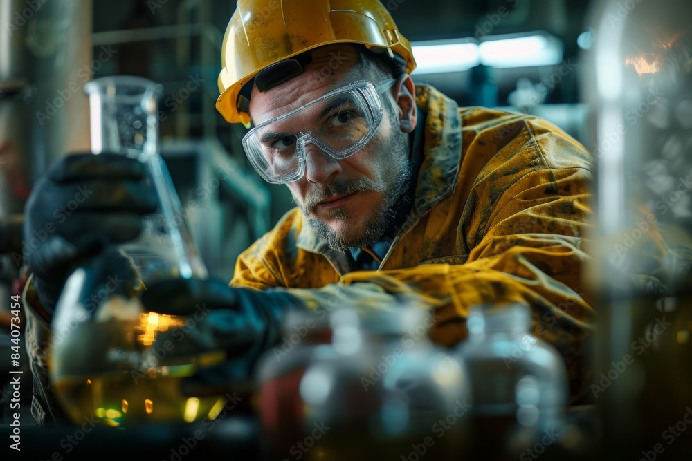 Industrial Worker Examining Chemicals Industrial Worker Examining Chemicals