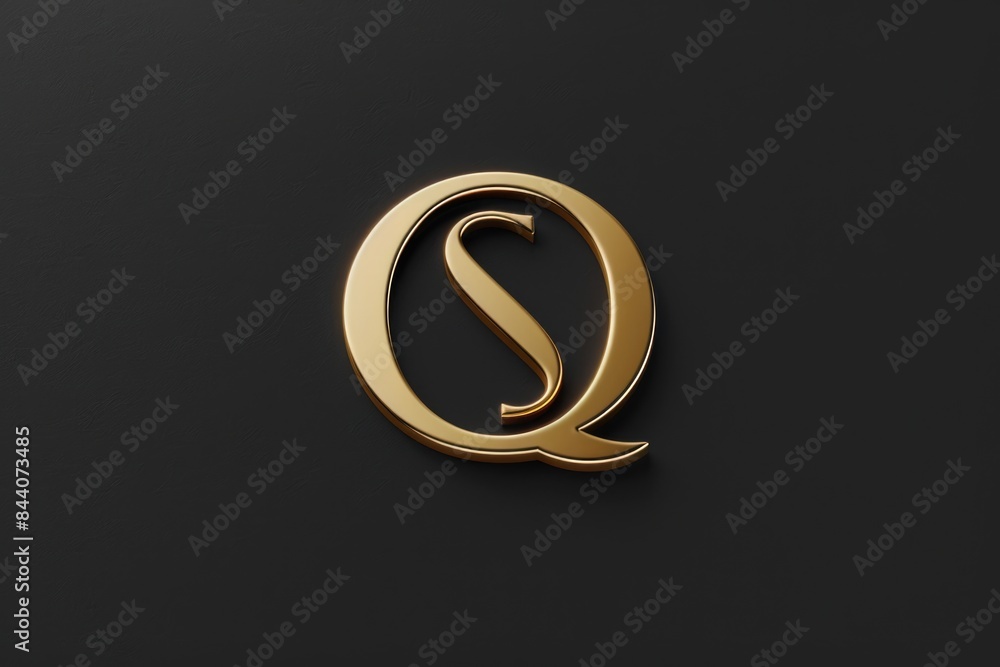 A single gold letter 'q' set against a dark, black background A single gold letter 'q' set against a dark, black background