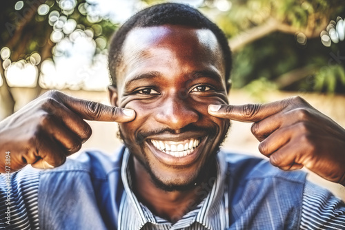 Smiling sentimental African man.