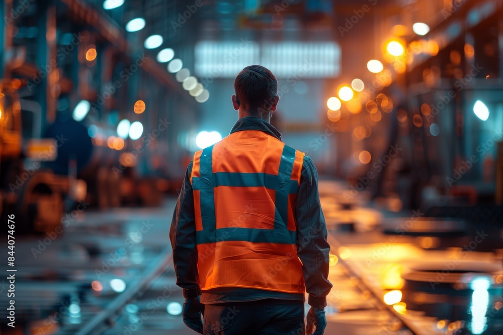 Industrial Worker Walking Through Factory Industrial Worker Walking Through Factory