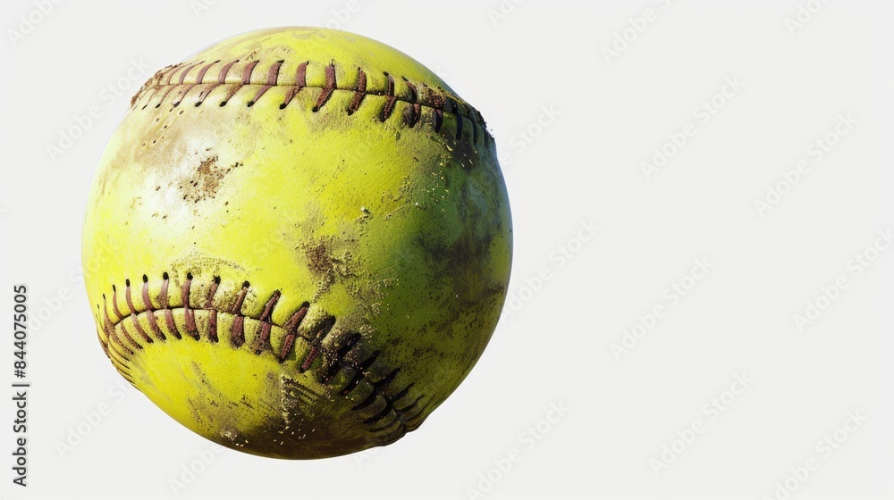 A close-up shot of a yellow baseball against a plain white background, suitable for sports or design-related uses A close-up shot of a yellow baseball against a plain white background, suitable for sports or design-related uses