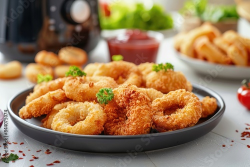 Onion rings, and chicken tenders cooked with an air fryer © fndy