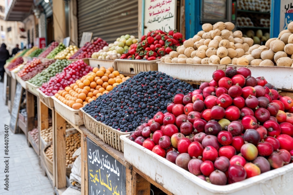 Vibrant Fruit Display in a Busy Middle Eastern Market Vibrant Fruit Display in a Busy Middle Eastern Market