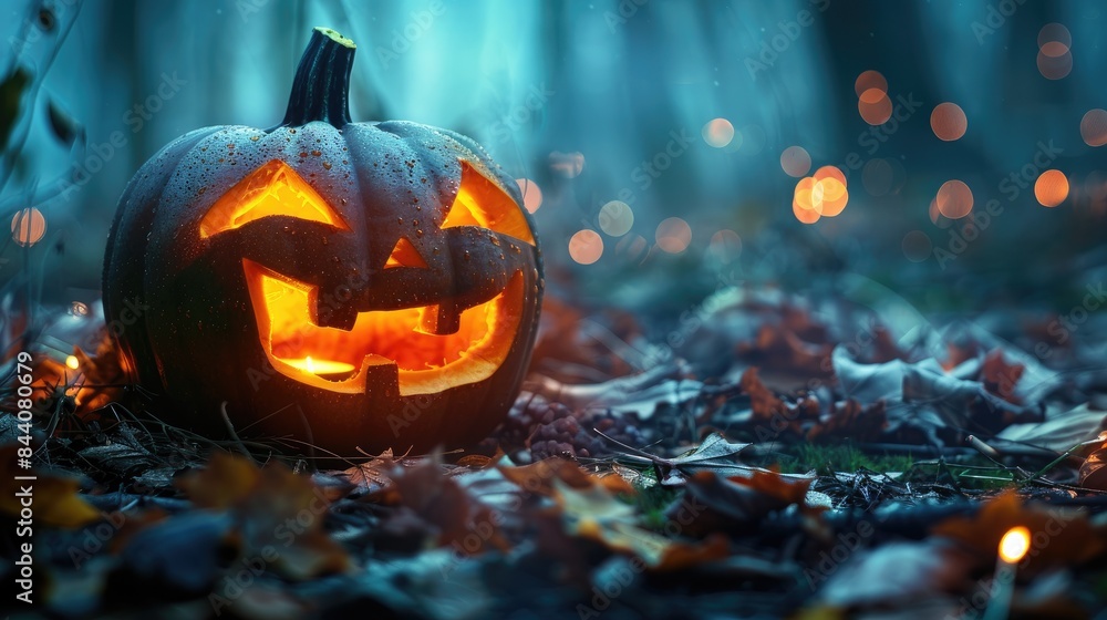 Fototapeta premium Pumpkin in a scary night scene for Halloween