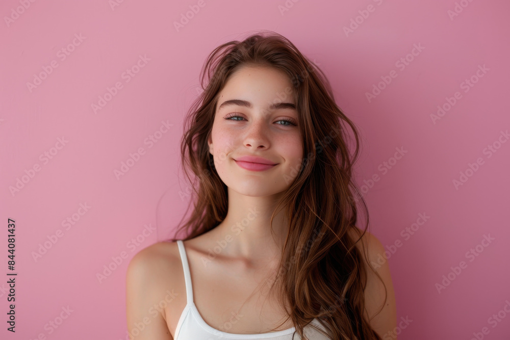 A close up portrait of a young woman with a subtle smile A close up portrait of a young woman with a subtle smile