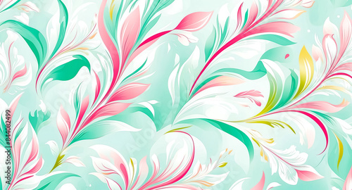 Abstract Floral Pattern in Pink, Green, and White