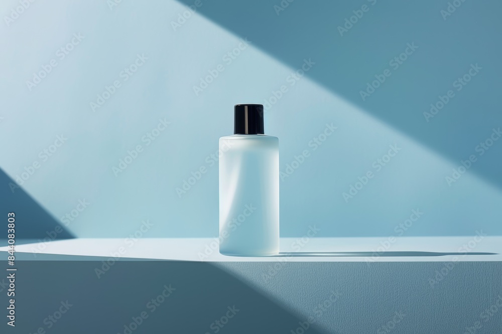 Frosted Glass Bottle on Blue Shelf Frosted Glass Bottle on Blue Shelf
