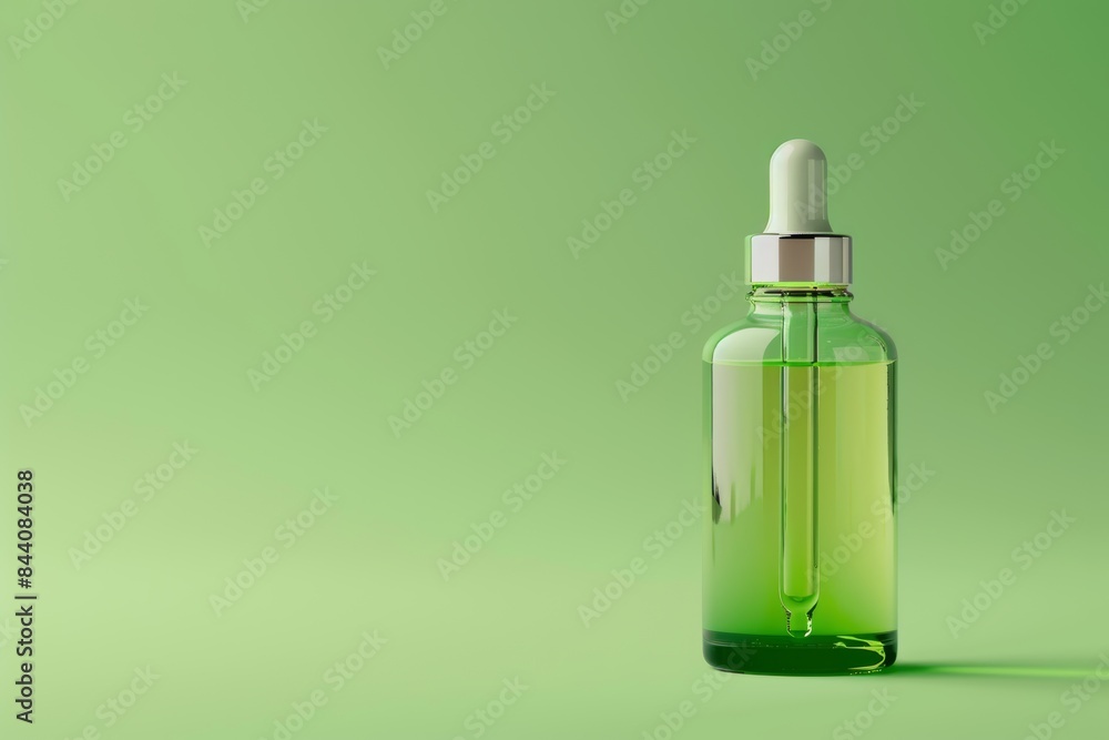 Glass Dropper Bottle on Green Background Glass Dropper Bottle on Green Background
