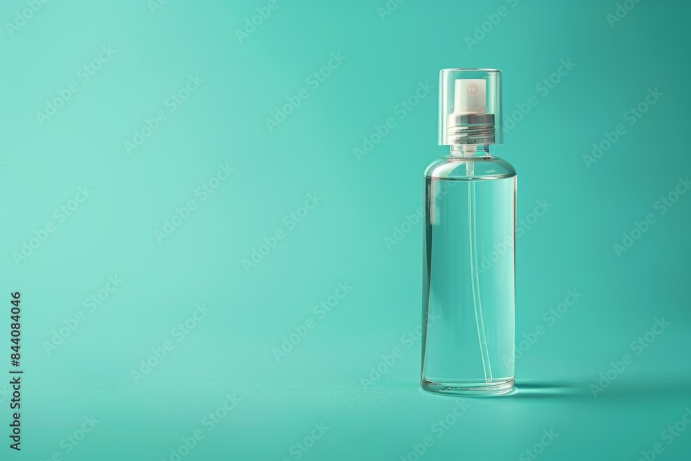 Glass Spray Bottle on Teal Background Glass Spray Bottle on Teal Background