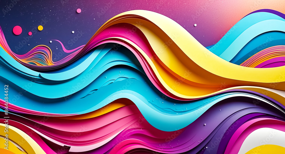 Fototapeta premium Abstract Colorful Paper Waves with Gradient Background