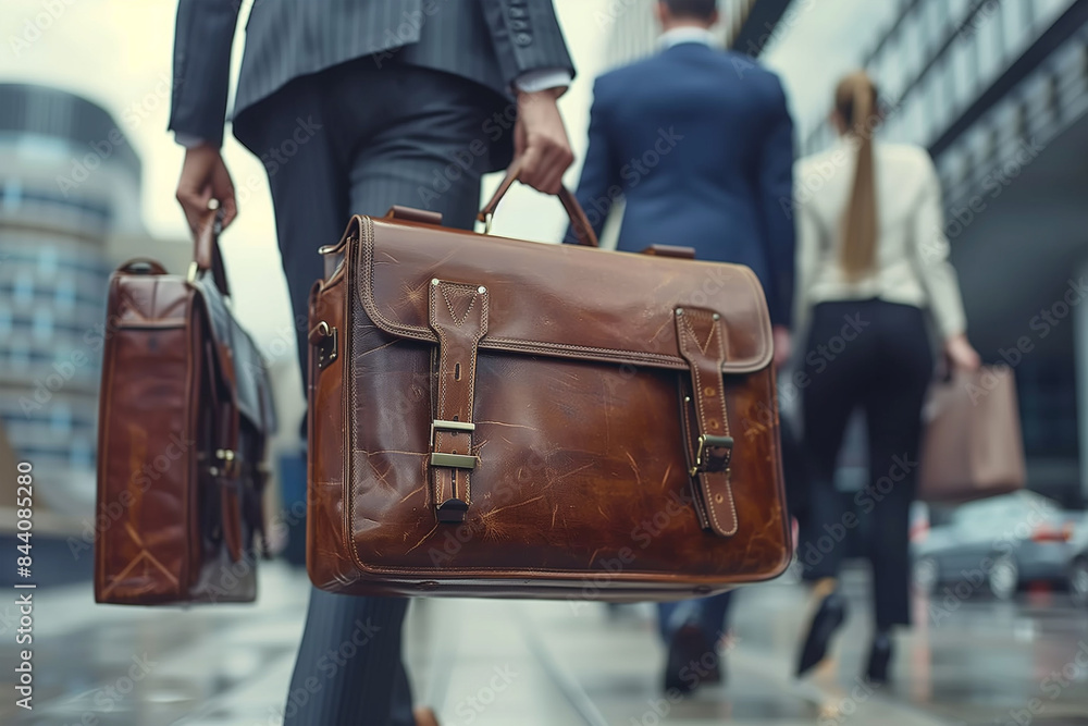 Businessman Carrying Leather Briefcase During City Commute Businessman Carrying Leather Briefcase During City Commute